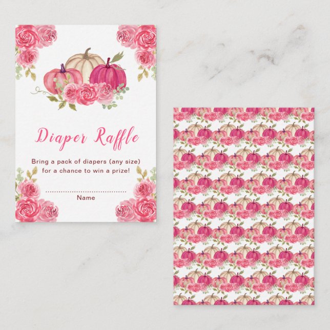 Hot Pink Floral Pumpkins Kinderdusche Windelwanne  Begleitkarte (Vorne/Hinten)