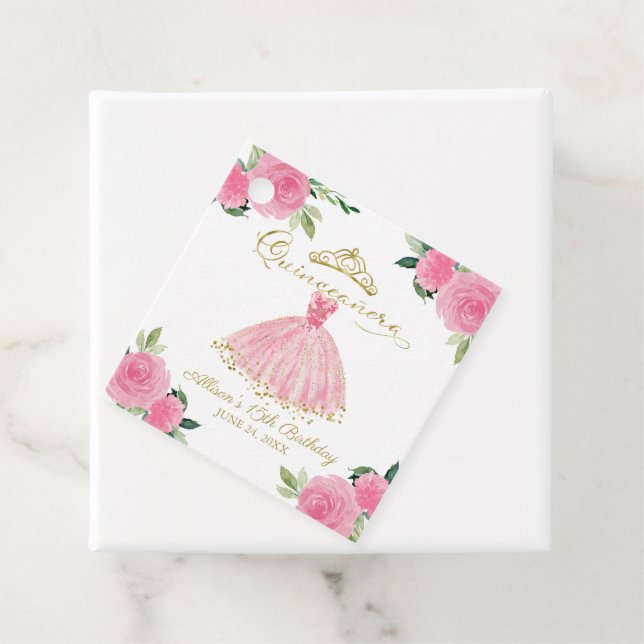 Hot Pink Floral Quinceanera Geschenkanhänger (Beispiel)