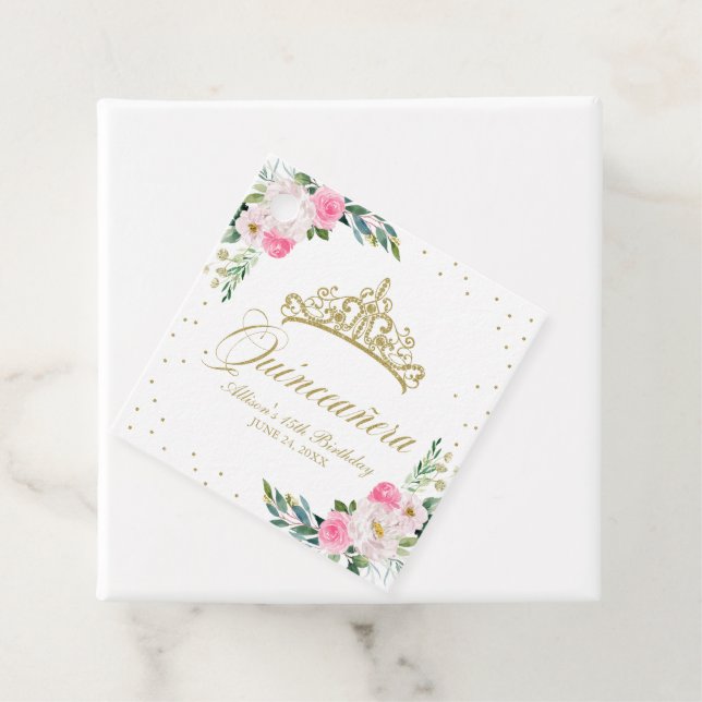 Hot Pink Floral Quinceanera Geschenkanhänger (Beispiel)