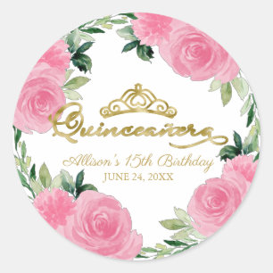 Hot Pink Floral Quinceanera Runder Aufkleber