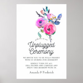Hot-Pink Floral Unplugged Zeremony Poster