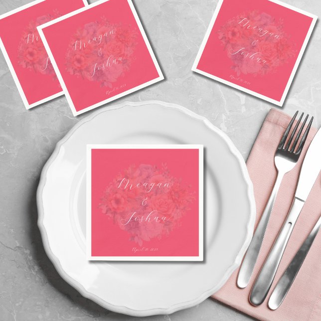 Hot Pink Floral Wedding Napkins Serviette (Von Creator hochgeladen)