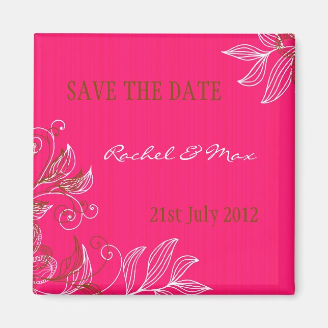 Hot Pink Floral Wedding Save the Date Magnet (Vorne)