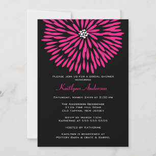 Hot Pink Flower on Black Bridal Shower Invitation Einladung