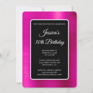 Hot Pink Foil Black und White 30. Geburtstag Einladung
