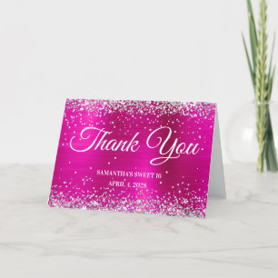 Hot Pink Foil Silver Glitzer Sweet 16 Dankeskarte
