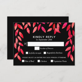Hot Pink Foliage auf Schwarzer Hochzeit RSVP Karte