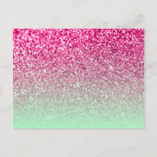 Hot Pink Foto Glitzer und Minze Green Ombre Postkarte