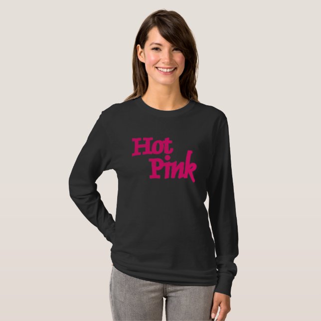 Hot Pink Frauen schwarzes, langärmeliges Shirt (Vorne ganz)