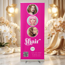 Hot Pink Friseursalon QR Foto-Collage-Logo 