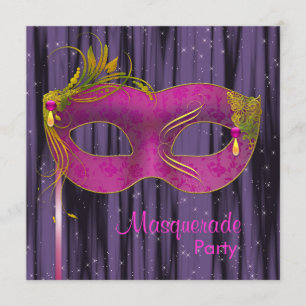Hot Pink Fuchsia Lila Masquerade Party Einladung