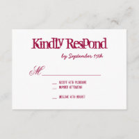 Hot Pink Fuchsia Typografy Wedding RSVP Cards