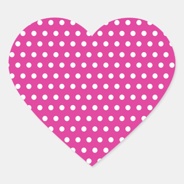Hot Pink Fuchsia und White Polka Dots Muster Gesch Herz-Aufkleber (Vorderseite)