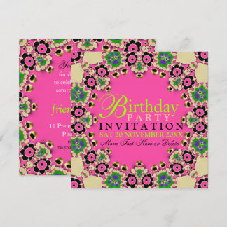 Hot Pink Fun Floral Geburtstagsparty Einladungen