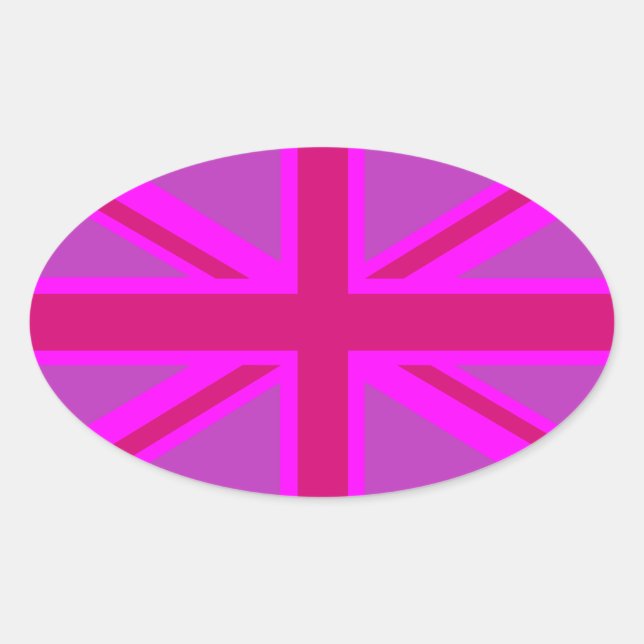 Hot Pink Fushia Union Jack Ovaler Aufkleber (Vorderseite)
