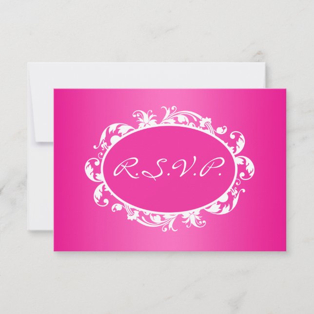 Hot-Pink-Geblüht RSVP-Karte Swirl Frame RSVP Karte (Vorderseite)
