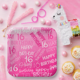 Hot pink Geometric Mesh Pattern Geburtstag eines j Pappteller