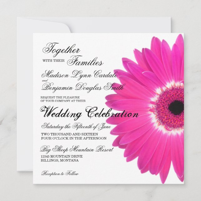 Hot Pink Gerber Daisy Blume Hochzeitseinladungen Einladung (Vorderseite)