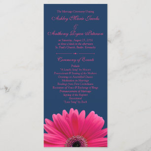 Hot Pink Gerbera Daisy Navy Blue Wedding Program Programm