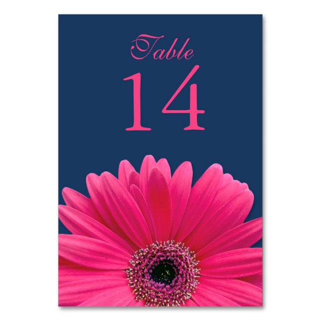 Hot Pink Gerbera Daisy Navy Blue Wedding Tischnummer (Vorderseite)