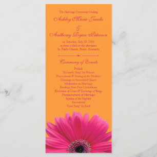 Hot Pink Gerbera Daisy Orange Wedding Program Programm