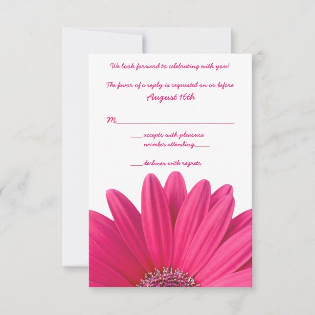 Hot Pink Gerbera Daisy White Wedding RSVP Card (Vorderseite)