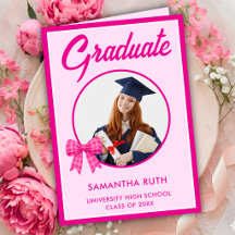 Hot Pink Gingham Bow Photo Graduation 