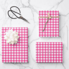 Hot Pink Gingham Karo Pattern Geschenkpapier Set