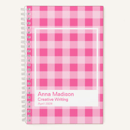 Hot Pink Gingham Plaid Transparent Frame Notebook Notizbuch