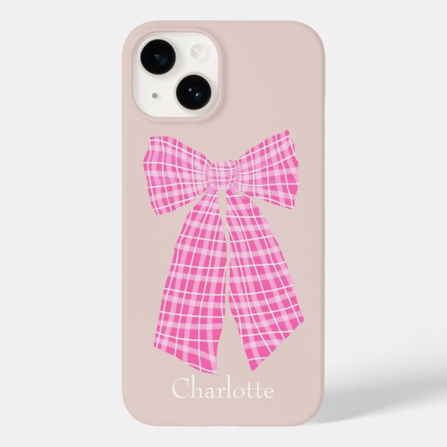 Hot Pink Gingham Romantische Coquette Hair Bow Case-Mate iPhone Hülle (Rückseite)