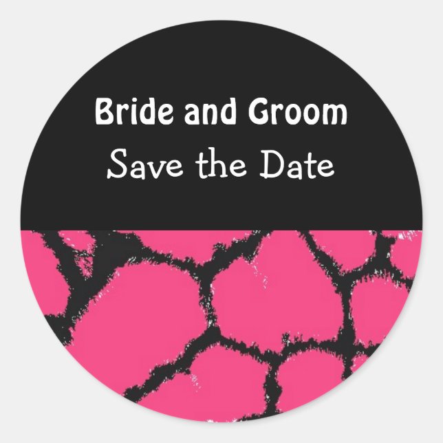 Hot Pink Giraffe Muster Save the Date Runder Aufkleber (Vorderseite)
