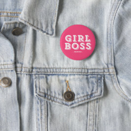 Hot Pink Girl Boss Retro Marquee Personalisiert Button