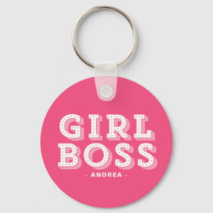 Hot Pink Girl Boss Retro Marquee Personalisiert Schlüsselanhänger