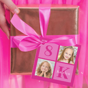 Hot Pink Girl Foto Collage Custom Geburtstagsparty Geschenkanhänger