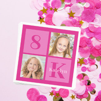 Hot Pink Girl Foto Collage Custom Geburtstagsparty Serviette