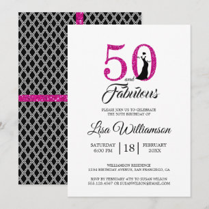 Hot Pink Glitzer 50 Fantastisch   50. Geburtstagsp Einladung