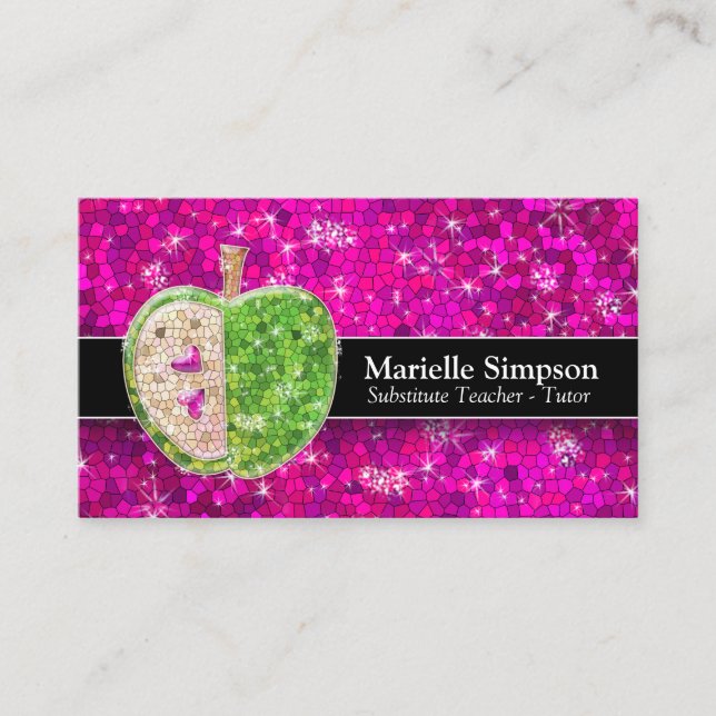 Hot Pink Glitzer Apple Stellvertretender Lehrer Tu Visitenkarte (Vorderseite)