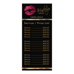 Hot-Pink-Glitzer auf Black Lip Service / Preislist Werbekarte