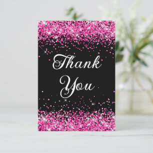 Hot Pink Glitzer Black 40. Geburtstag Dankeskarte
