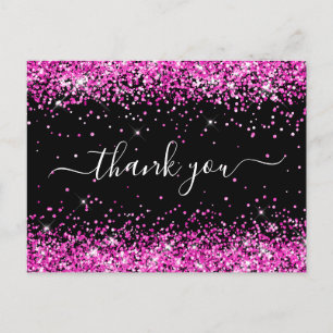 Hot Pink Glitzer Black Baby Dusche Vielen Dank Postkarte