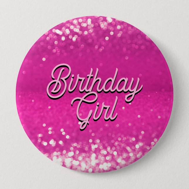 Hot Pink Glitzer Bokeh Benutzerdefinierter Text Button (Vorderseite)
