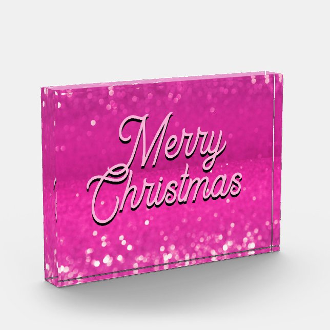 Hot Pink Glitzer Bokeh Benutzerdefinierter Text Fotoblock (Links)