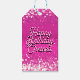 Hot Pink Glitzer Bokeh Benutzerdefinierter Text Geschenkanhänger