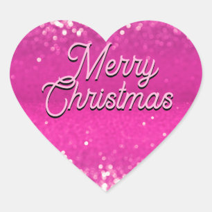 Hot Pink Glitzer Bokeh Benutzerdefinierter Text Herz-Aufkleber