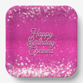 Hot Pink Glitzer Bokeh Benutzerdefinierter Text Pappteller