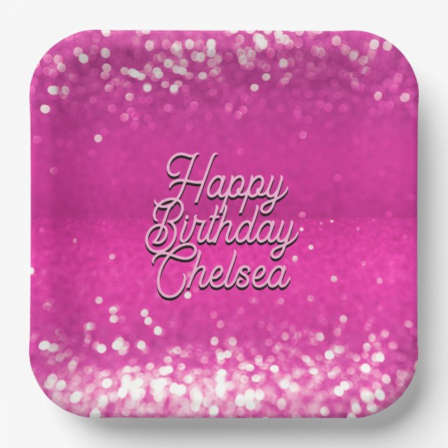 Hot Pink Glitzer Bokeh Benutzerdefinierter Text Pappteller (Vorderseite)