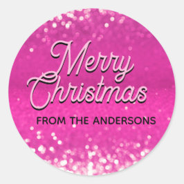 Hot Pink Glitzer Bokeh Benutzerdefinierter Text Runder Aufkleber