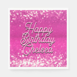 Hot Pink Glitzer Bokeh Benutzerdefinierter Text Serviette