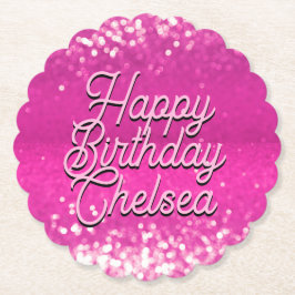 Hot Pink Glitzer Bokeh Benutzerdefinierter Text Untersetzer