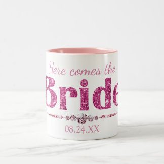 Hot Pink Glitzer Bridge and Diamonds Zweifarbige Tasse